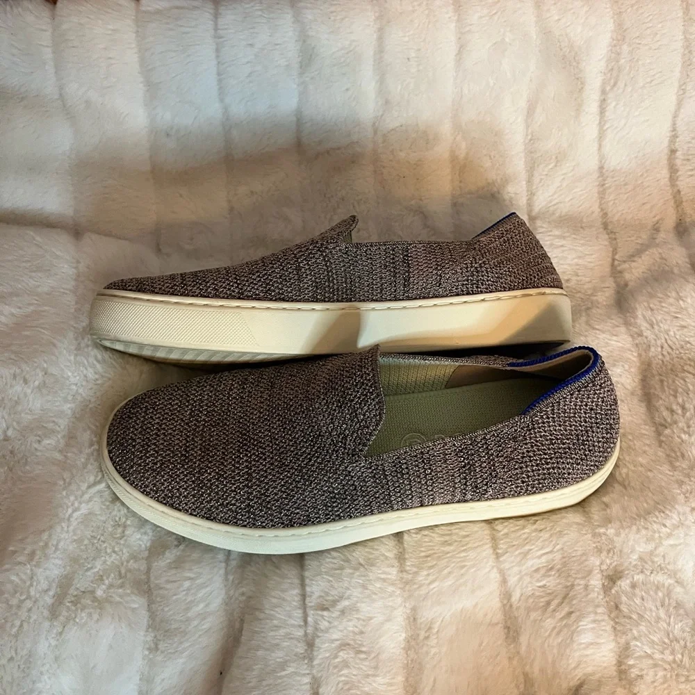 Rothy’s Womens 8 The Original Slip On Sneaker Knit Pink Gold Black Metallic City